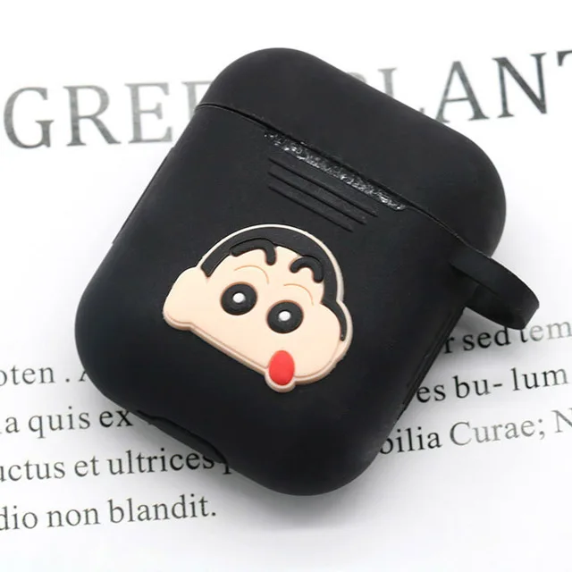 Мультяшный беспроводной Чехол для наушников для Apple AirPods 2, силиконовый чехол для зарядки наушников s, защитный чехол для AirPods - Цвет: black crayon shincha