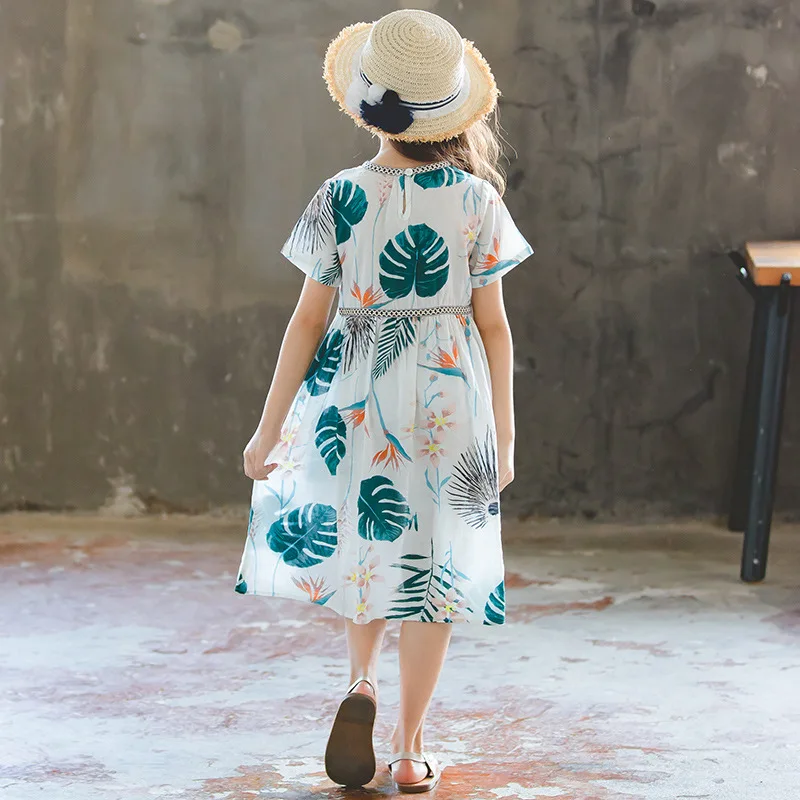 Baby Girls Dress V-neck Banana Leaf Kids Dresses Teens Summer Boho Frocks 2020 Vestido For Beach Cotton Children's Clothes | Детская