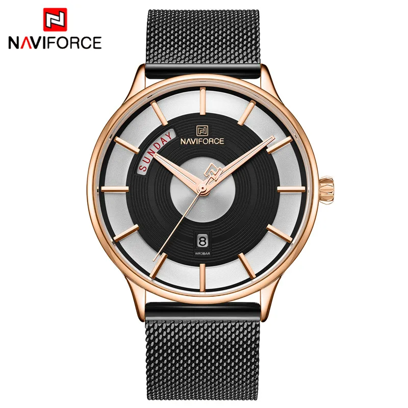 Rose Gold Black NAVIFORCE Топ люксовый бренд часы мужские модные стальные сетчатые Кварцевые спортивные часы мужские повседневные деловые наручные часы Relogio Masculino - Цвет: Rose Gold Black