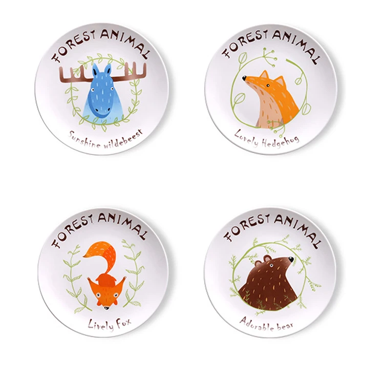 Plate set Лесные животные Фарфоровые блюда Креативная стейк с тарелкой Мультфильм Милый завтрак Фруктовый торт Лапша Обеденный - Цвет: Plate set