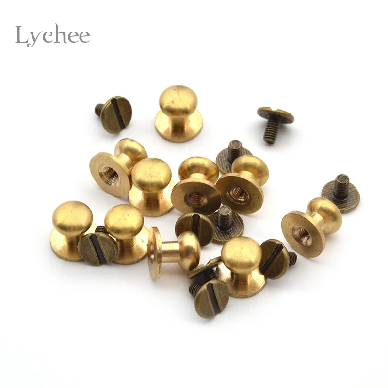 Lychee Life 5/6/8/10 мм Винт гвоздики с круглой головкой из твердой латуни кожаный винт