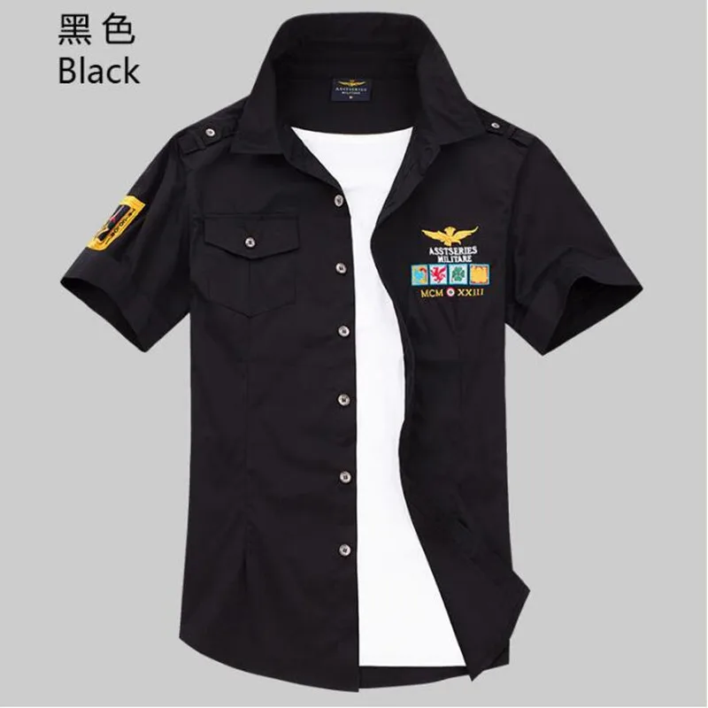 black Новые рубашки с коротким рукавом, модная Военная униформа, рубашки с коротким рукавом, мужская одежда 4xL - Цвет: black