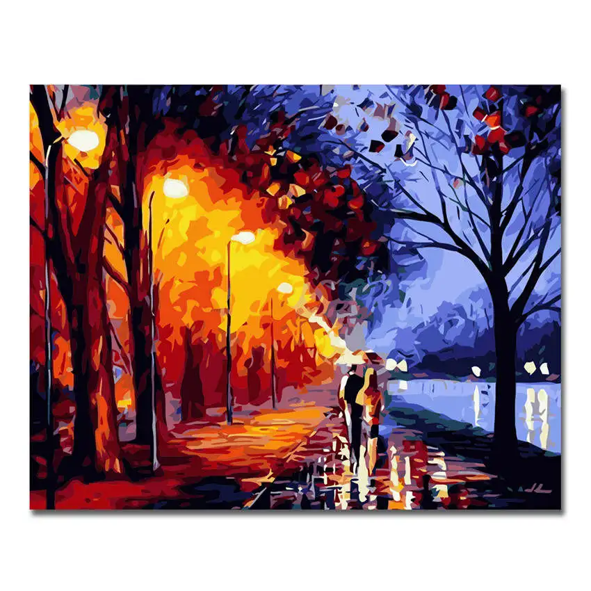 street Painting 1 DIY Рисование на холсте для украшения дома, рисование по номерам 40x50 см, алоэ краска количество наборы - Цвет: street Painting 1