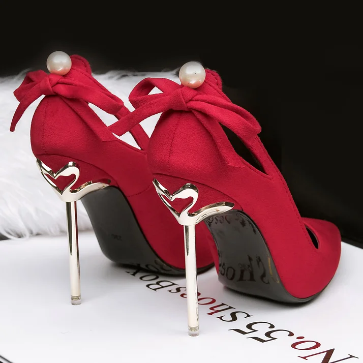 Pearl Red Женские туфли на шпильке; туфли на высоком каблуке; элегантные свадебные туфли-лодочки; туфли с острым носком на высоком каблуке с жемчугом; tacones mujer - Цвет: Pearl Red
