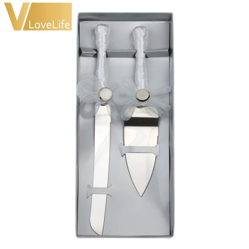 Набор ножей для свадебного торта из нержавеющей стали набор с белыми Сатиновыми