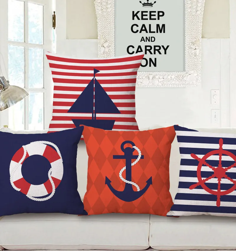 Средиземноморский стиль навигационная Марка Хлопок Линия Подушка домашний