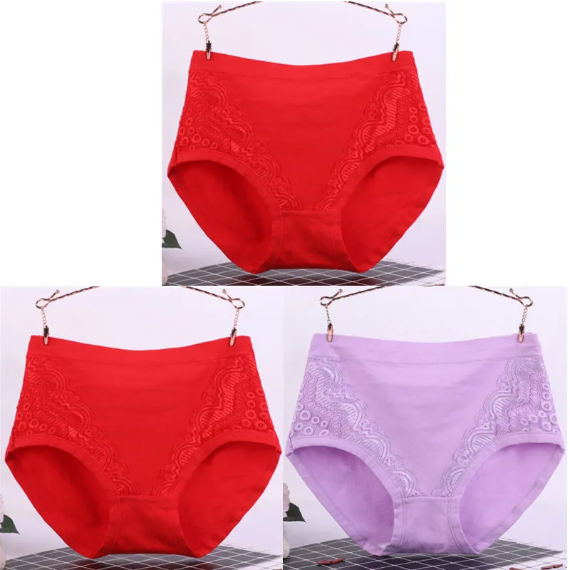 res X 2 purple 3 шт./лот, XL-6XL, большие размеры, высокая талия, женские трусики, одноцветные хлопковые трусы, нижнее белье, женские сексуальные кружевные бесшовные трусы 6634 - Цвет: res X 2 purple