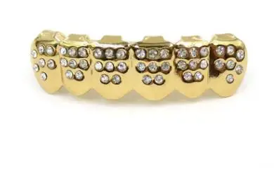 Gold Button 1 компл. Хип-хоп Топ и низ зубы Grillz хип-хоп Золото Серебро Iced Out CZ зубы Grillz Топ низ Bling для мужчин и женщин ювелирные изделия - Окраска металла: Gold Button