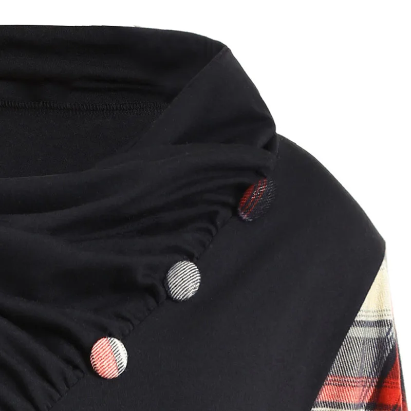 PlusMiss плюс размер 5XL кучи воротник плед панель туника Топ женский длинный рукав