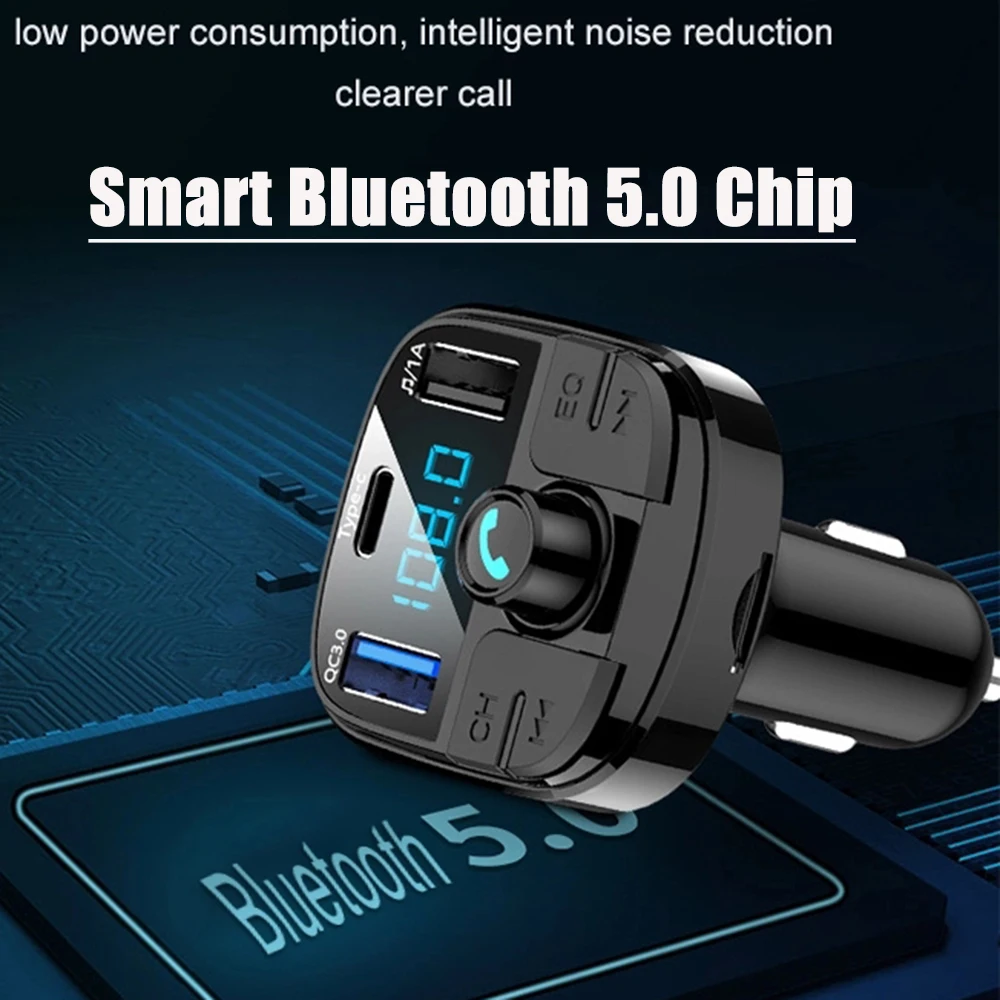 JINSERTA Latest Bluetooth 5.0 Car FM Transimtter QC3.0 Quick Charger Type-c FM Modulator TF USB Pendrive Music Car MP3 Player