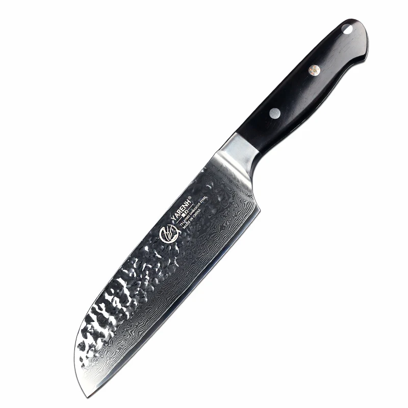 YARENH 7 дюймов нож Santoku Кливер лучший VG10 Дамасская сталь кухонный с эбеновой ручкой