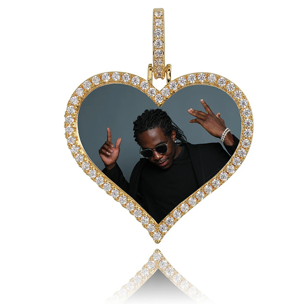 Сделанное на заказ фото сердце медальоны Iced Out CZ кулон ожерелье с веревкой