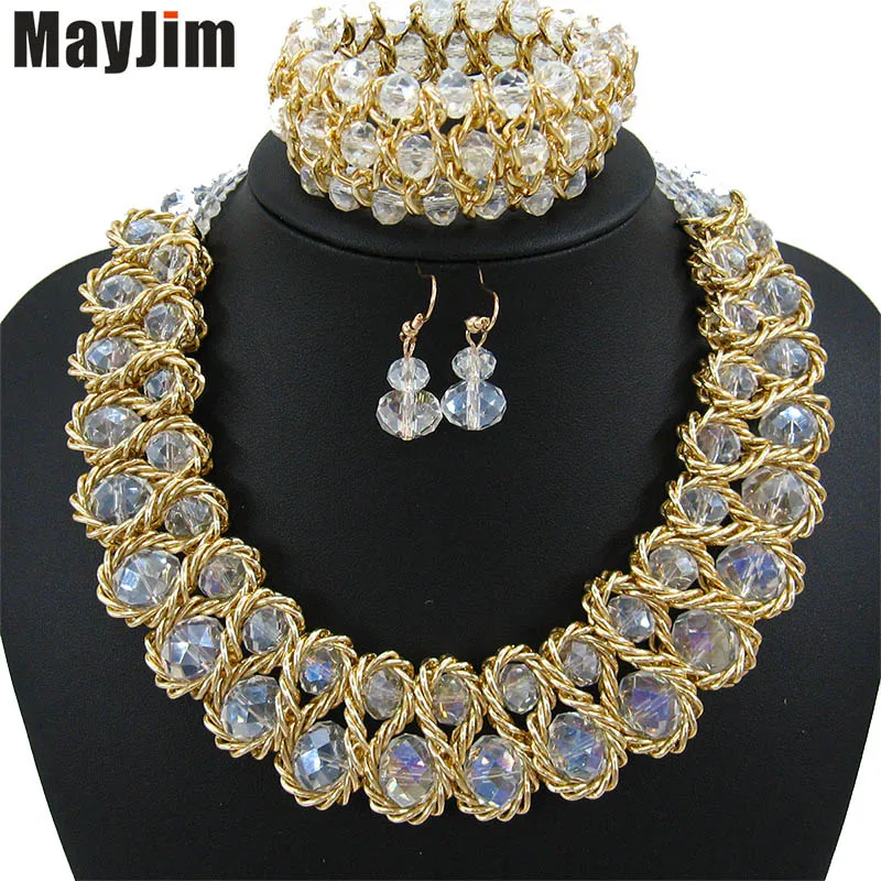 Заявление ожерелье 2017 мода ювелирные наборы Ручной Работы бусы кристалл дубай