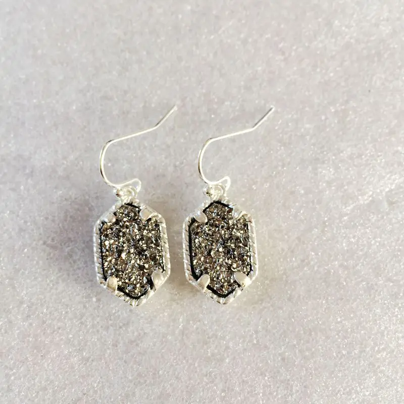 20 вариантов Drusy шестигранные Висячие серьги имитация лавы камни Друза серьги золотой цвет брендовые ювелирные изделия для женщин - Окраска металла: SD  gray