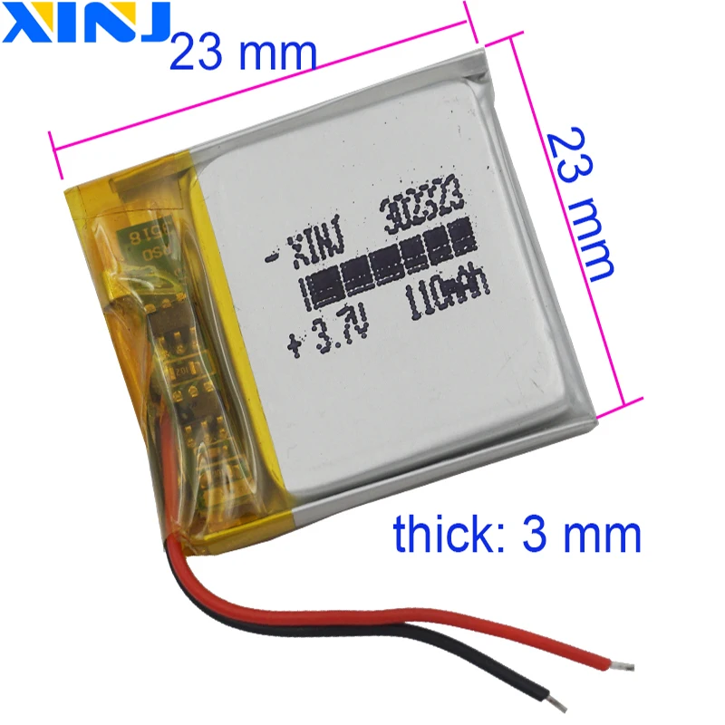 XINJ 2 шт. 3 7 V 110 mAh Li po полимерная Батарея 2pin JST PH 1 0/1 25/1 5/2 0/2 54 мм 302323 для стерео система