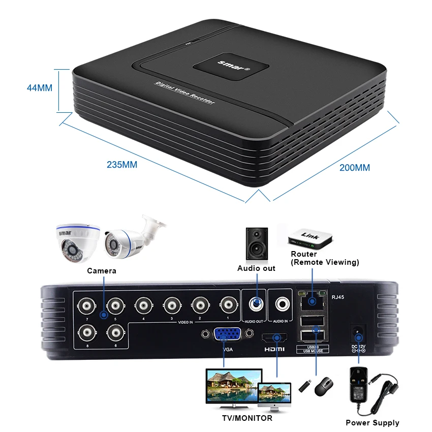 Smar 8CH 1080P HDMI выход DVR AHD система видеонаблюдения 8 шт. 1.0MP/2.0MP наружная камера P2P видео