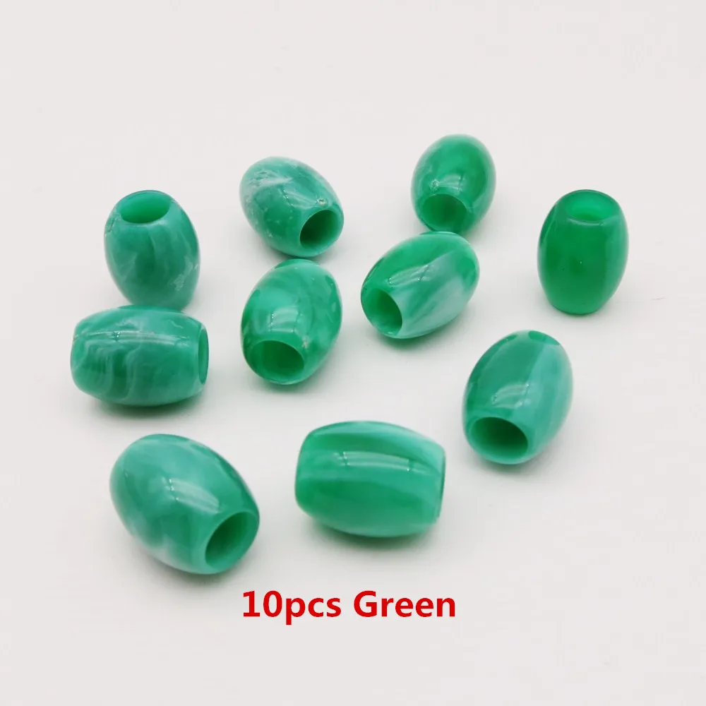10pcs Green 10 шт.-20 шт., акриловые, разные цвета, 4 цвета, вязаные крючком Детские косы для волос, dread dreadlock, бусины кольца, трубка, Приблизительно 6 мм, аксессуары для отверстий - Цвет: 10pcs Green