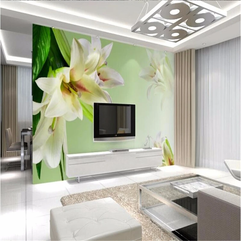 Обои для гостиной диван телевизор обои спальни зеленые лилии на заказ настенная