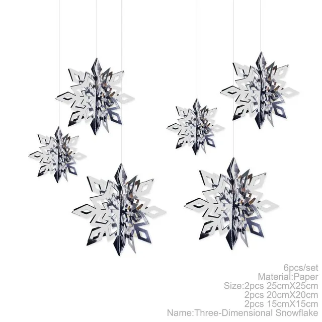 6pcs Silver Замороженные Серебристые синие белые тематические вечерние украшения Большой 3D висящая Снежинка комплект гирлянды для детского дня рождения события украшения для дома - Цвет: 6pcs Silver