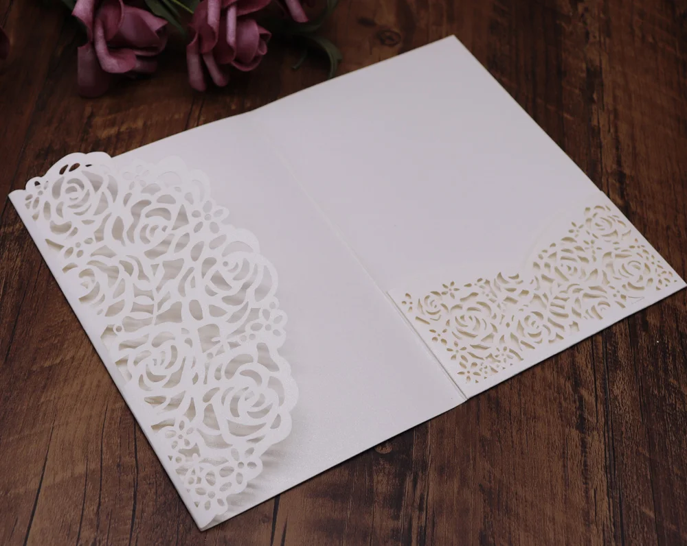 40 ⑤ упак. свадебные пригласительные открытки розовые лазерные вырезанные