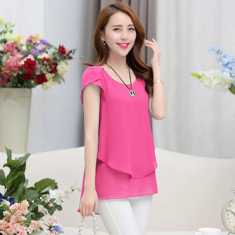 Шифоновая рубашка Женская 2020 Летняя женская одежда средней длины Базовая с