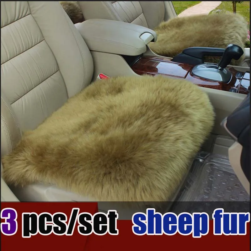 

2016 new arrival real wool car seat cover cushion no back Winter car seat cushion 3 seats covers for 1 set