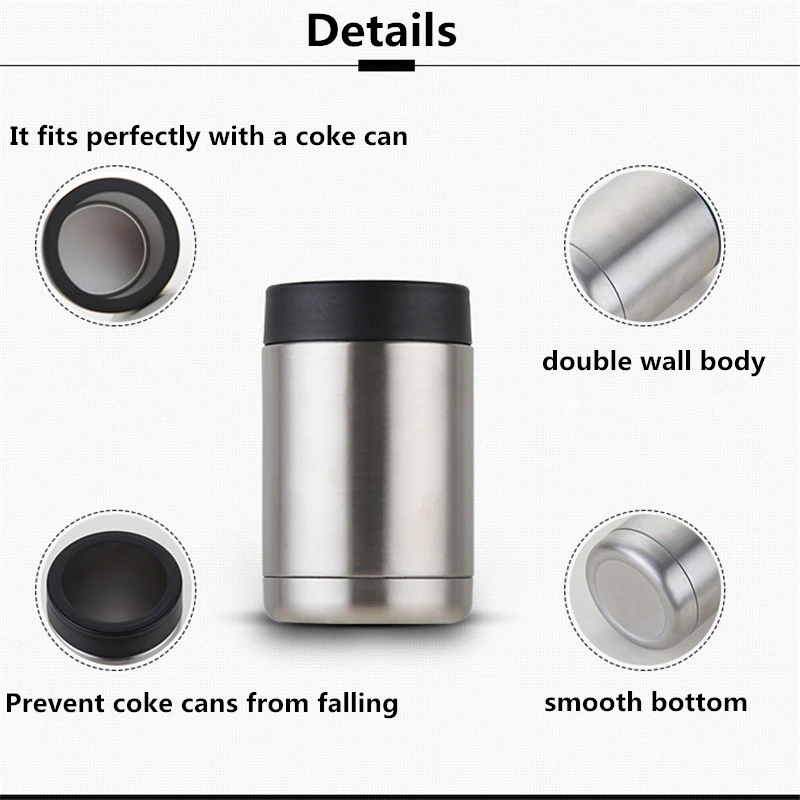 New 12oz Stainless Steel Beer Bottle Insulator Original Double Wall Vacuum Beer Cooler with Opener Beer Bottle Holder Keep Cold