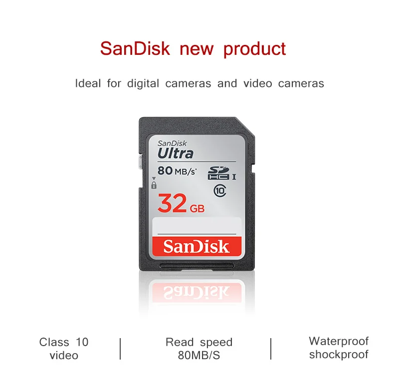 Натуральная двойной флеш-накопитель SanDisk sd-карта 16 Гб оперативной памяти, 32 Гб встроенной памяти, 64 ГБ 128 Гб класс 10 SDHC карты SD карта SDXC 80 МБ/с., карта памяти, флэш-карты для Камера