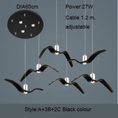 A3B2C Black DIA60CM Смола Brokis ночные птицы силуэт небо свобода птица Чайка подвесной светильник - Цвет корпуса: A3B2C Black DIA60CM