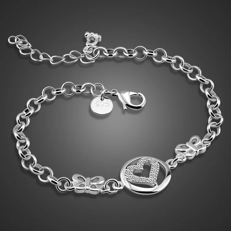 

Браслет женский из серебра 925 пробы, с цирконием, в форме сердца, 20 см