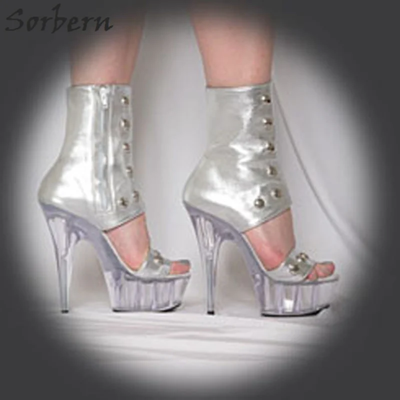 

Sorbern 15Cm Clear Heels Ankle Boots Zipper 5Cm Platform Women Shoes Peep Toe Spike Super High Solid Fashion Booties 2018 Woman