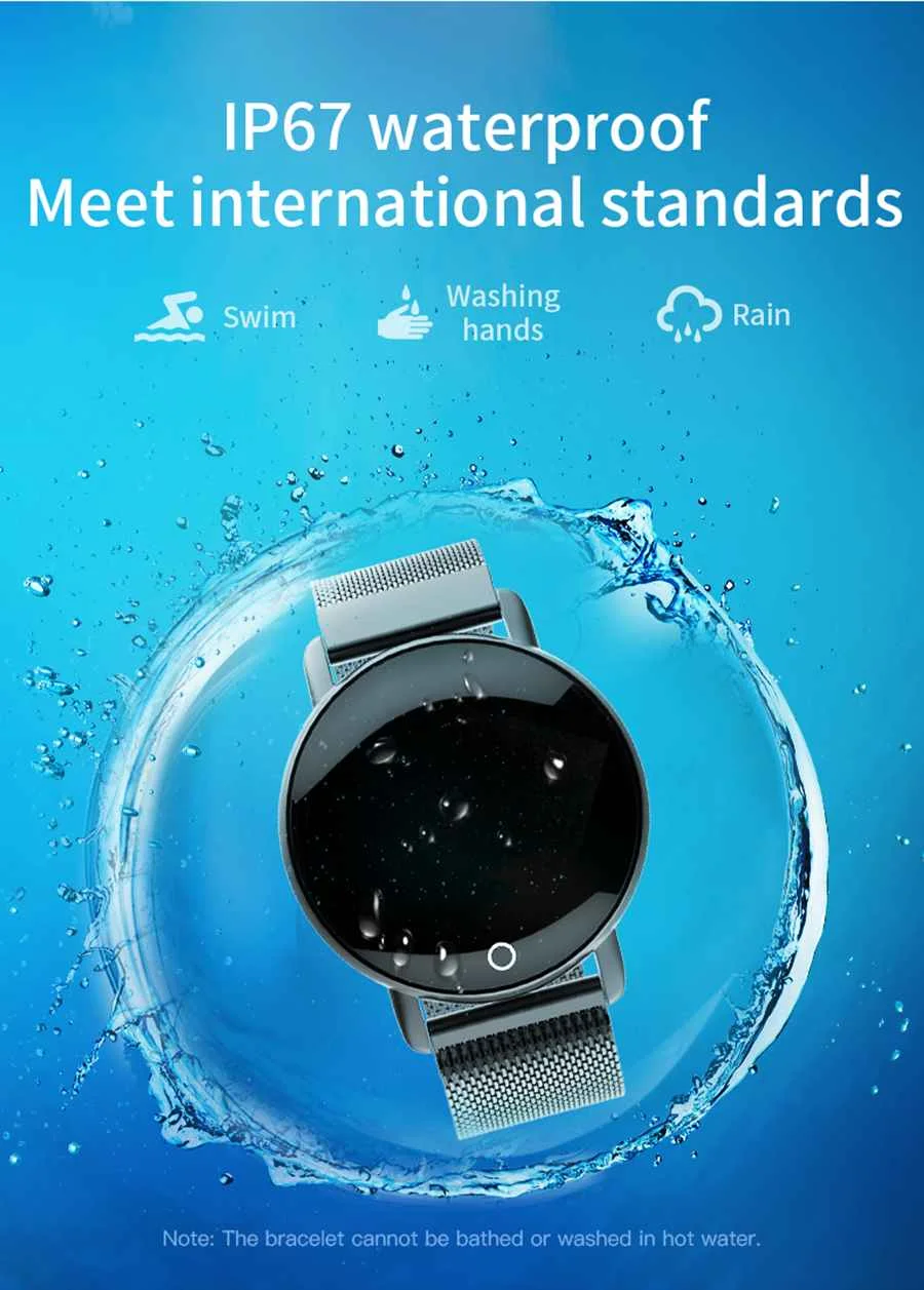 Сетка Сталь ремень модные часы Smart Watch с IP67 Водонепроницаемый крови Давление Sleep