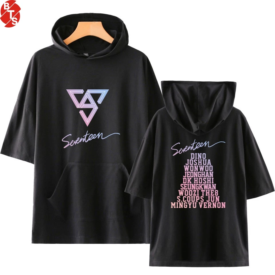 Мужские/женские летние футболки с капюшоном SEVENTEEN Кей-поп принтом коротким