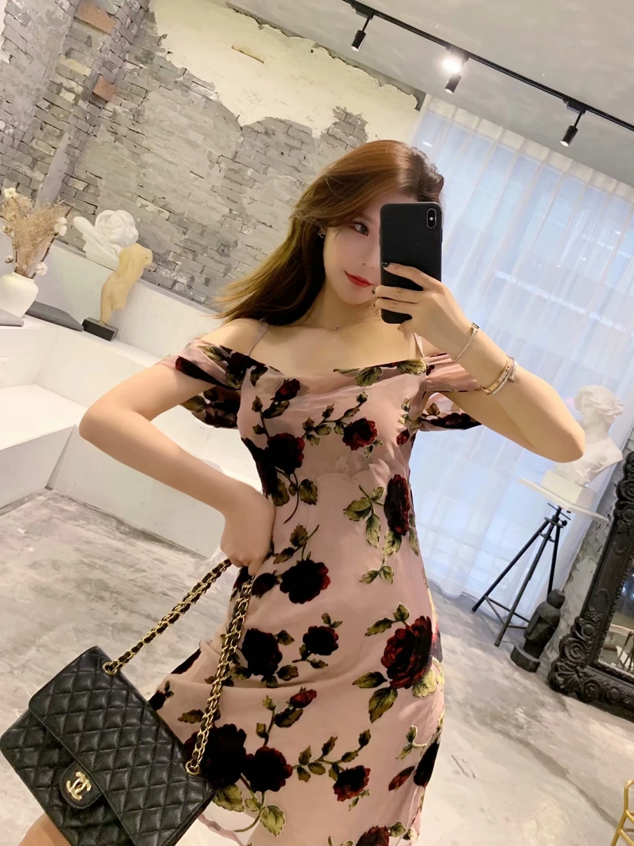Новинка 2019 пряжа с трехмерным экраном Пряжа платье короткое типом воротника Роза
