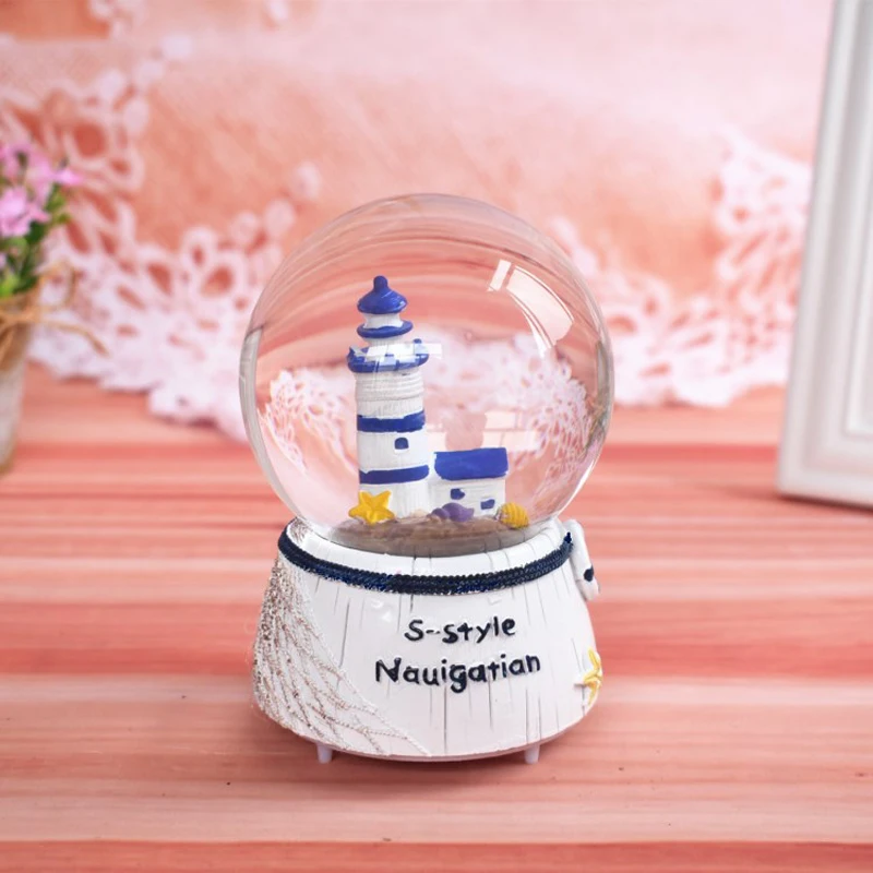 Смола Хрустальный шар парусник Маяк Средиземноморский Стиль Music Box вращающийся