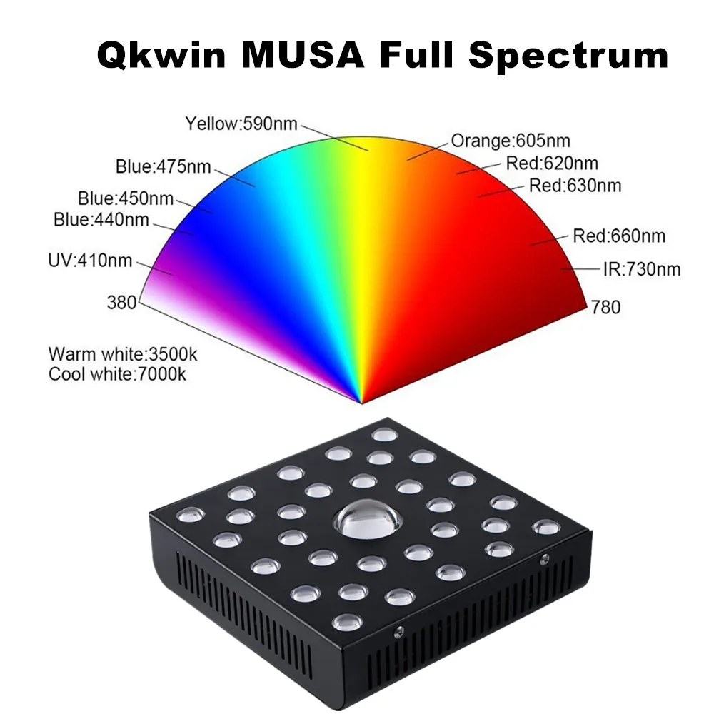 Qkwin MUSA COB led grow light 600 Вт CREE led чип, COB 108 ВТ true power добавить двойной чип-светодиоды с двумя линзами для высокого номинального значения