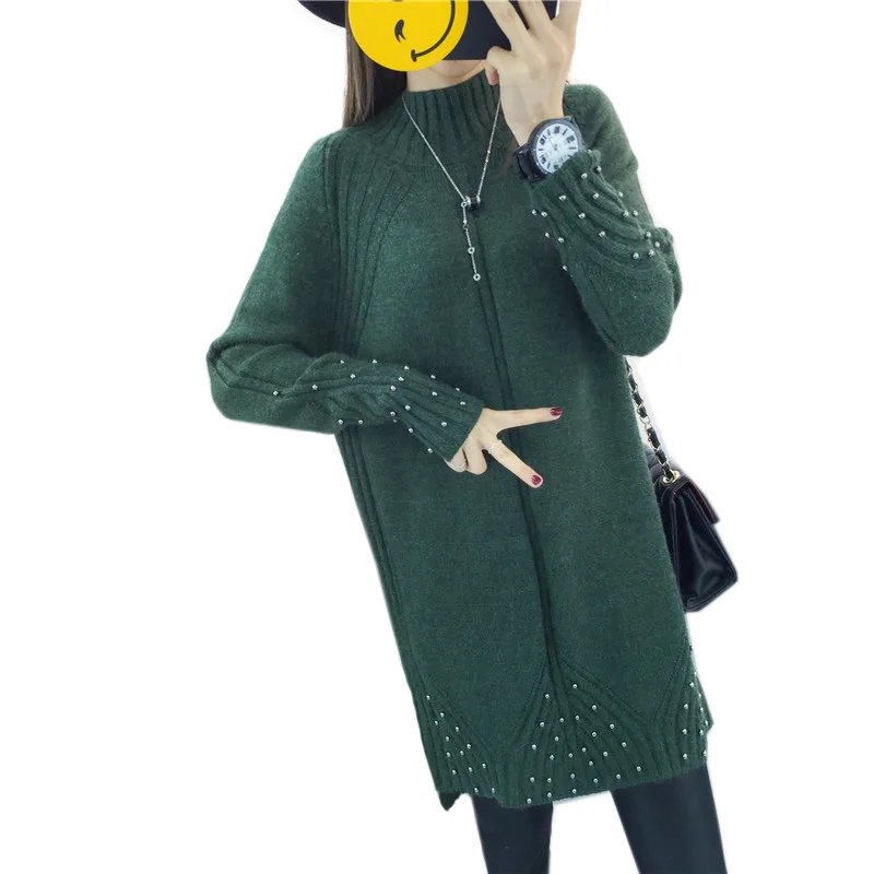 Женское платье-свитер с высоким воротом осенне-зимнее трикотажное платье