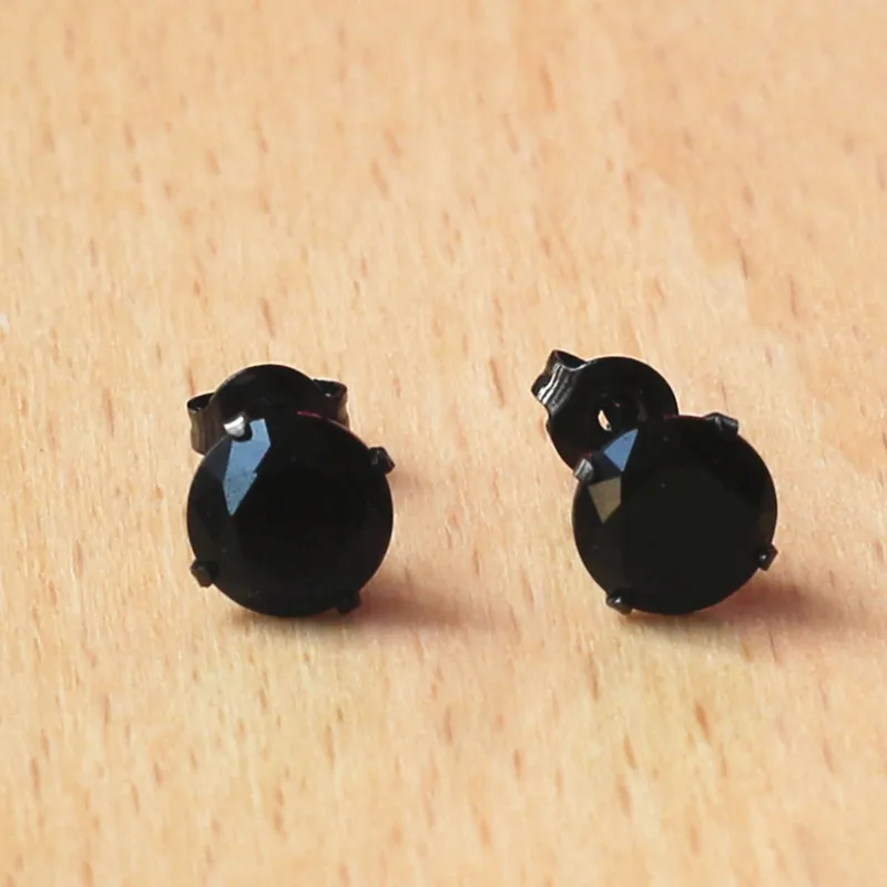 

316 L Stainless Steel Black Vacuum Plating Stud Earrings No Fade Allergy Free With 7mm Black Zircon Classical Jewelry