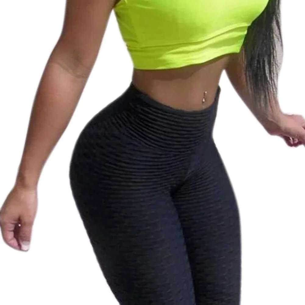 Для женщин высокая Талия Ruched текстурированные леггинсы Butt Lift брюки для девочек обтягивающие тренировки стрейч Fit NGD88 - Цвет: Черный