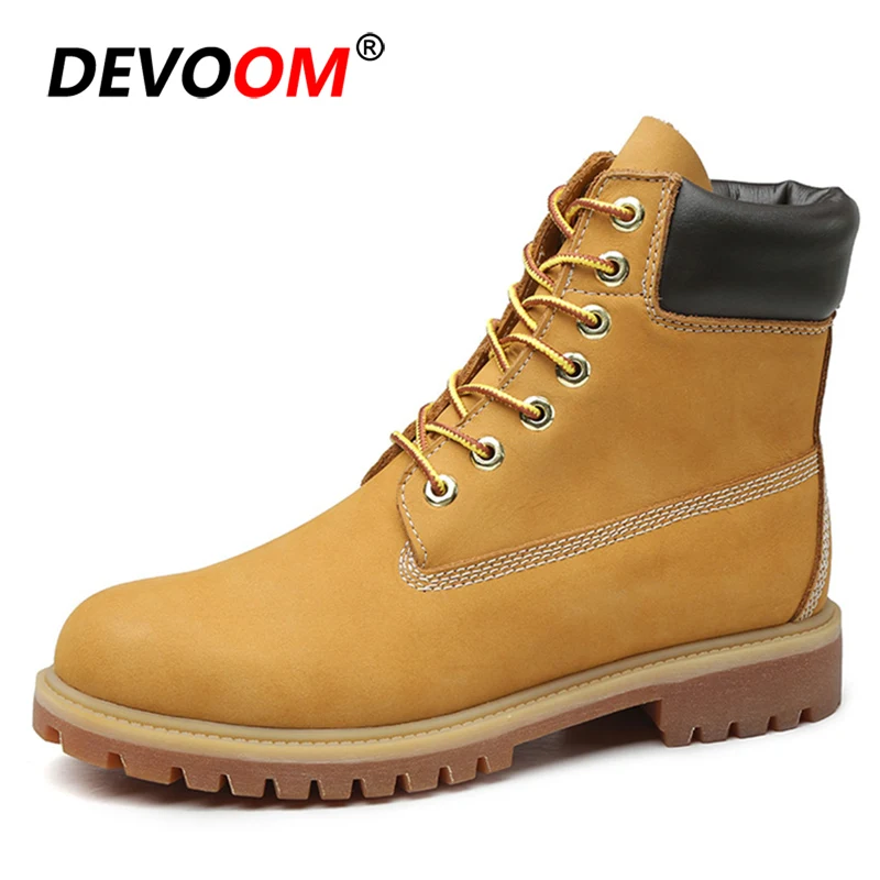 yellow no fur Модная классическая мужская обувь; кожаные черные зимние ботинки; Мужская Рабочая обувь; мужские ботинки из натуральной кожи; мужские уличные кроссовки унисекс с мехом - Цвет: yellow no fur