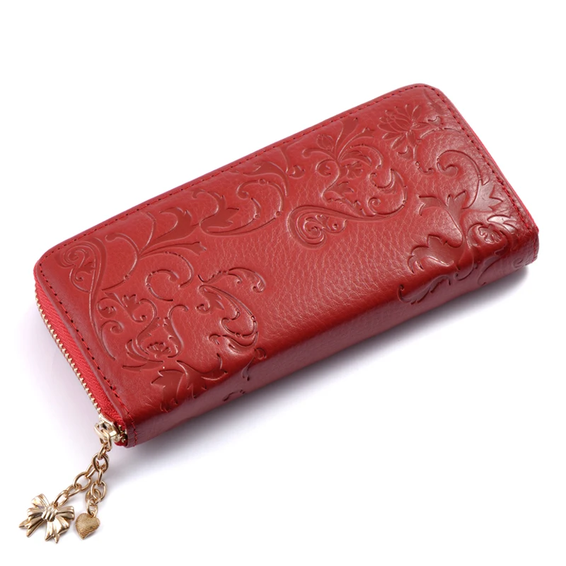 Женские Morning Glory тиснением натуральной Настоящая кожа на Молнии Сумочка Длинный