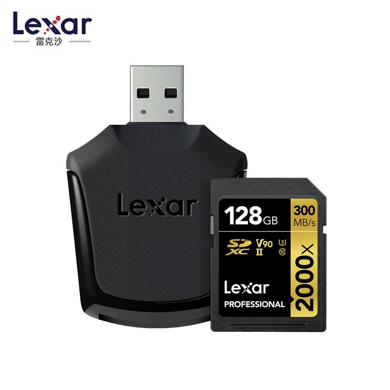 LEXAR 2000X SD 128G Оригинальная флеш-карта Lexar 300 МБ/с./с, 64 ГБ памяти, sd-карта, 32 ГБ, 128 ГБ, 2000x, SDXC, UHS-II, U3, высокая скорость, карта для 3D 4K цифровой DSLR камеры - Емкость: LEXAR 2000X SD 128G