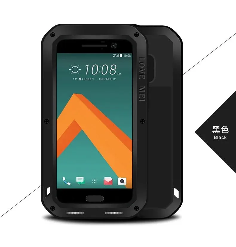 Чехол Love Mei для htc M10/htc 10 Lifestyle/htc 10 Водонепроницаемый противоударный Алюминий чехол+ закаленное Стекло - Цвет: black