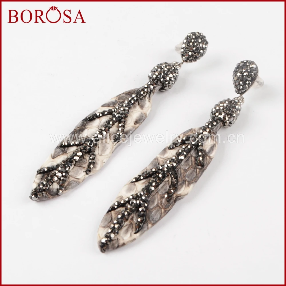 Borosa висячие серьги горный хрусталь проложить оставьте кожи питона Серьги