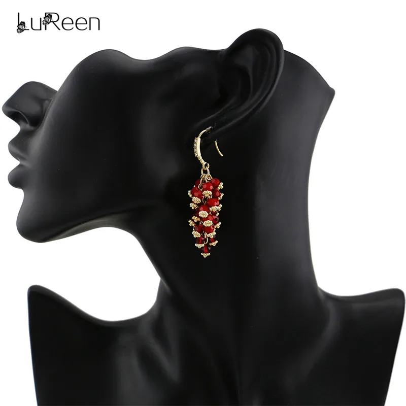 LuReen, Boho, ручная работа, хрустальные бусины, серьги для женщин, цветные, длинные, с кисточками, висячие серьги, ювелирное изделие, рождественский подарок, LE0207