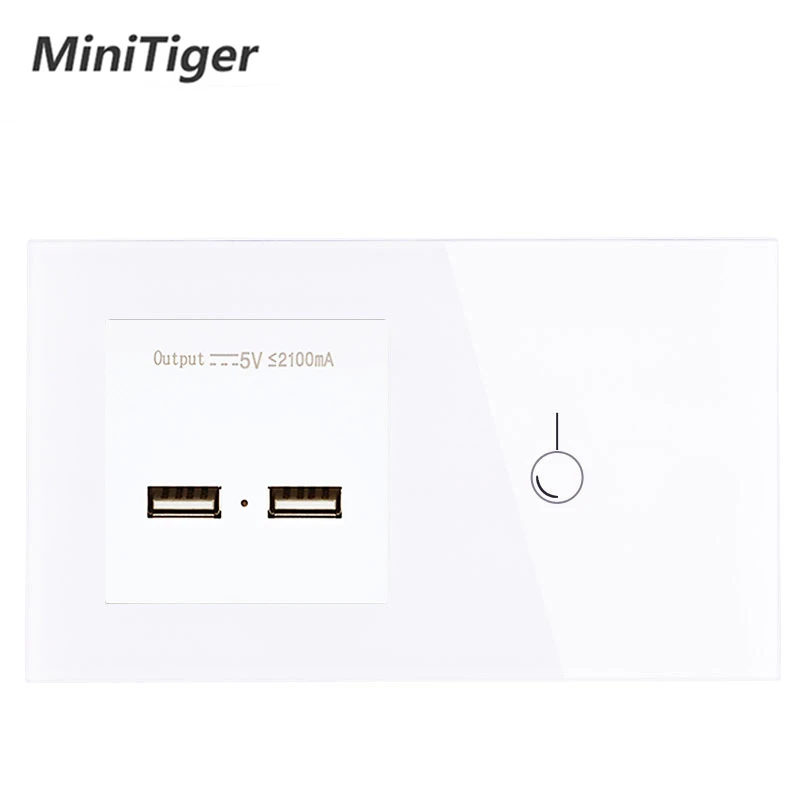 

Minitiger EU Standard 1 Gang 1 Way Touch Switch and Power Outlet With Dual USB Smart Induction Charge Port For Mobile 5V 2.1A