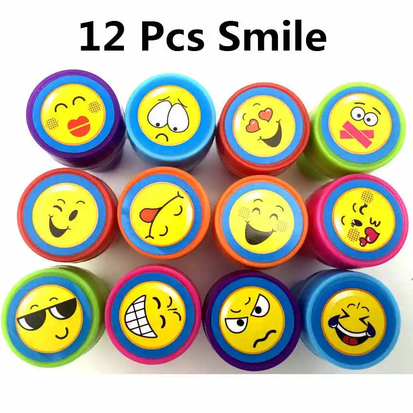 12 Pcs Smile 6/10/12 шт. дети мультфильм игрушки штамп набор динозавров Рождество океан животных со смайликом самоокрашивающегося мультфильм Стампер для детей - Цвет: 12 Pcs Smile