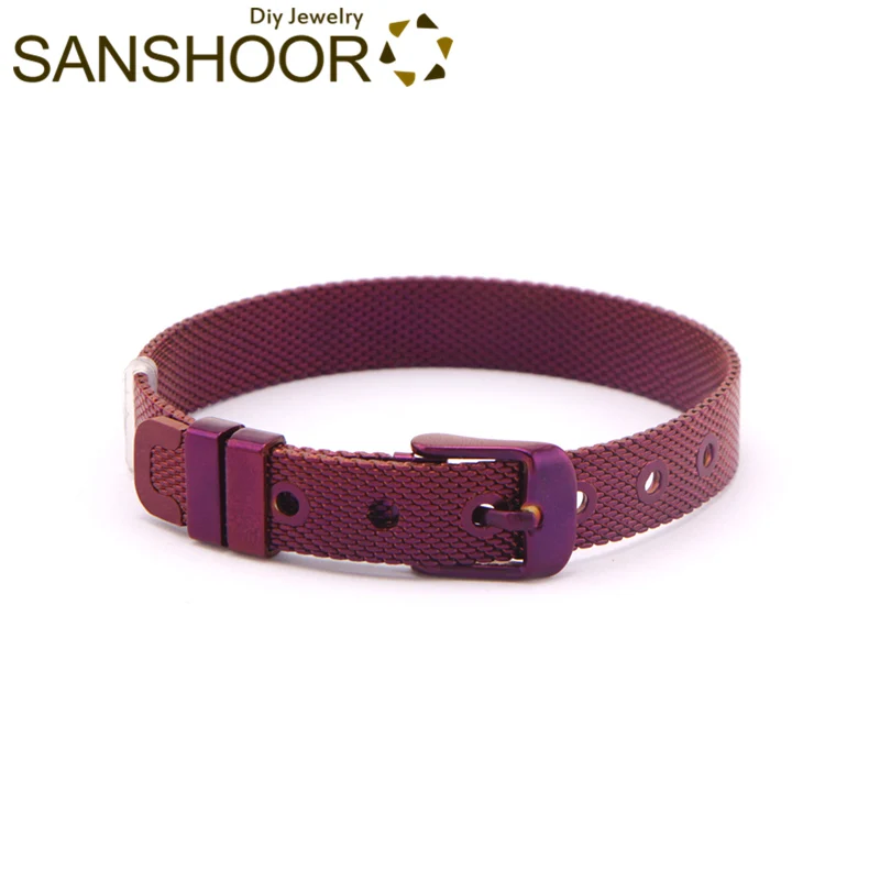 purple SANSHOOR,, персонализированная сетчатая повязка на руку, браслет на запястье, 7 цветов, подходит для Diy, для женщин, горка, подвески, как Рождественский подарок, 7 шт - Окраска металла: purple