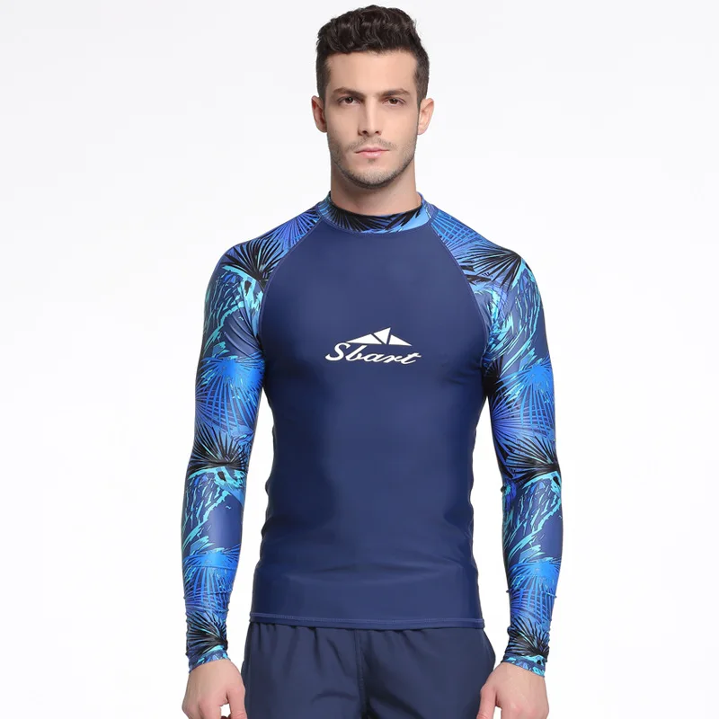 Для мужчин с длинным рукавом Rash Guard Пляжная футболка плюс Размеры Дайвинг