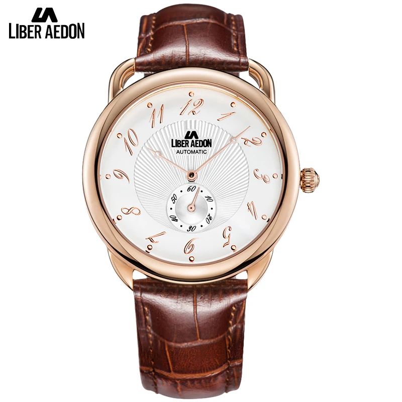 Либер aedon коричневый кожаный ремешок Лидирующий бренд Роскошные мужские часы Anique